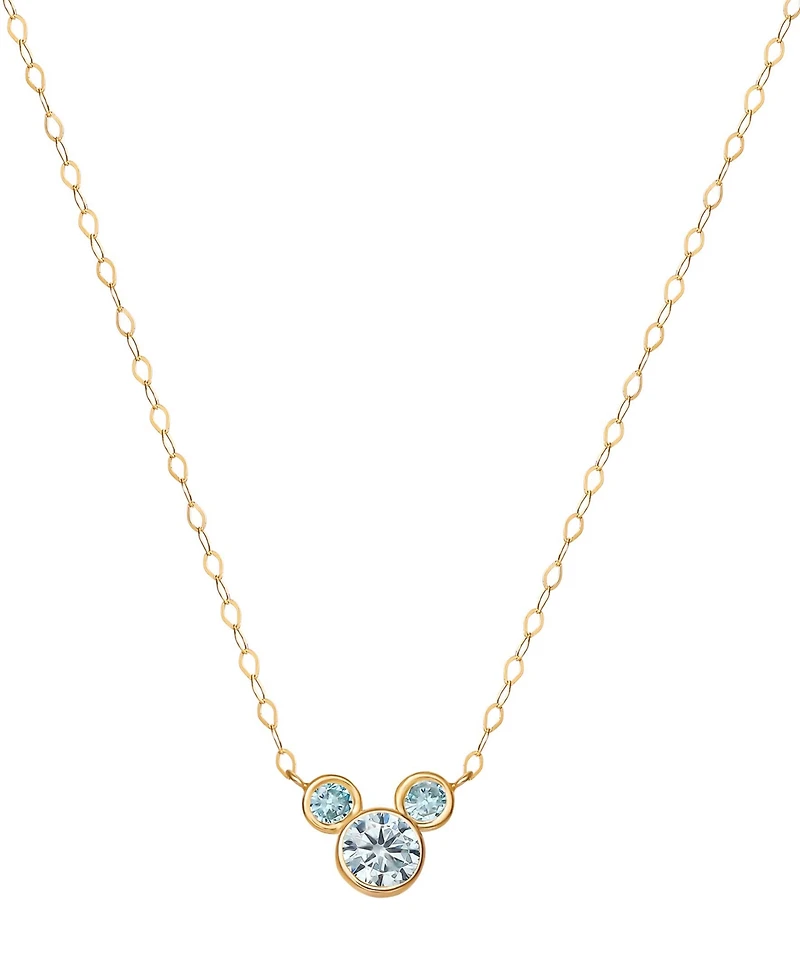 Disney Mickey Mouse Cubic Zirconia Birthstone Pendant Necklace with 15" Chain in 14k Yellow Gold
