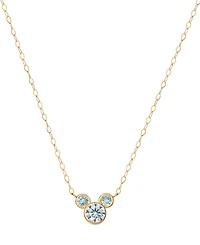 Disney Mickey Mouse Cubic Zirconia Birthstone Pendant Necklace with 15" Chain in 14k Yellow Gold