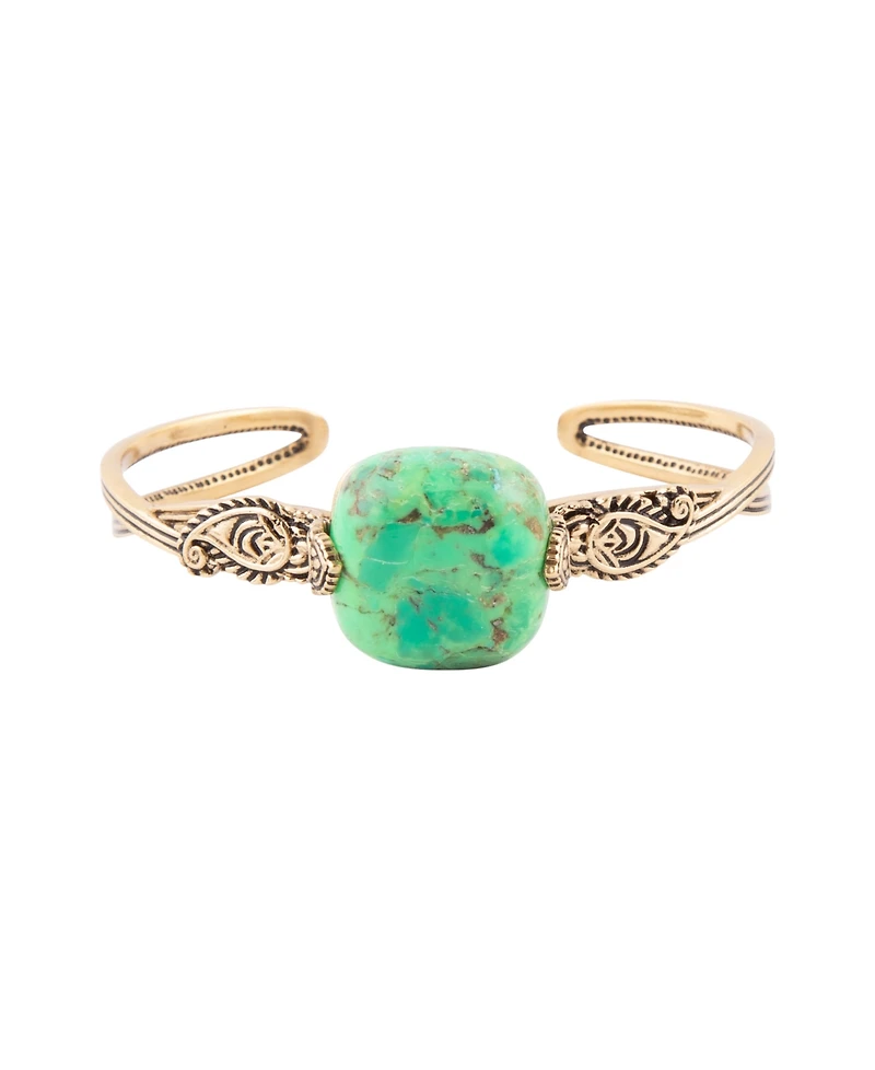 Barse Ornate Bronze and Genuine Lime Turquoise Cuff Bracelet