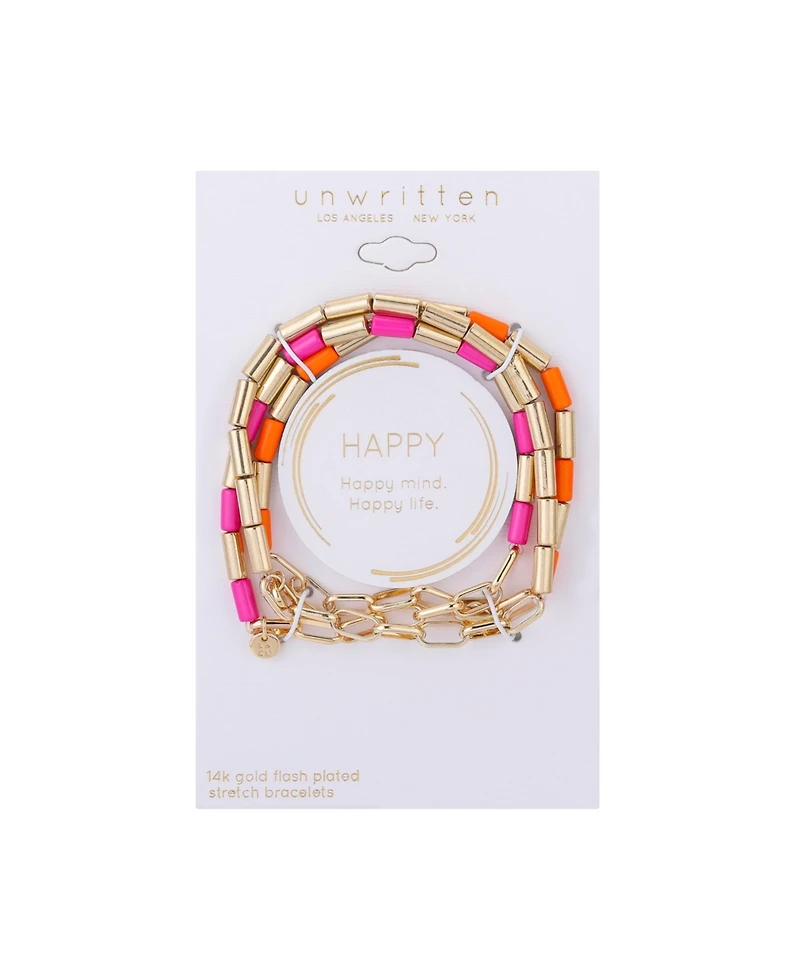 Unwritten 14K Gold Flash Plated Stretch Bead Bracelet Trio Set, 3 Pieces