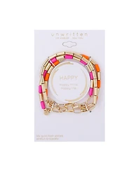Unwritten 14K Gold Flash Plated Stretch Bead Bracelet Trio Set, 3 Pieces