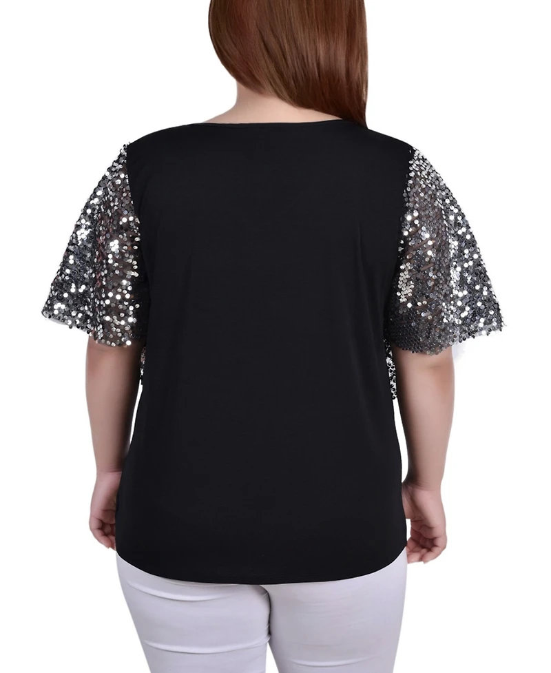 Ny Collection Plus Size Sequin-Front Poncho Top