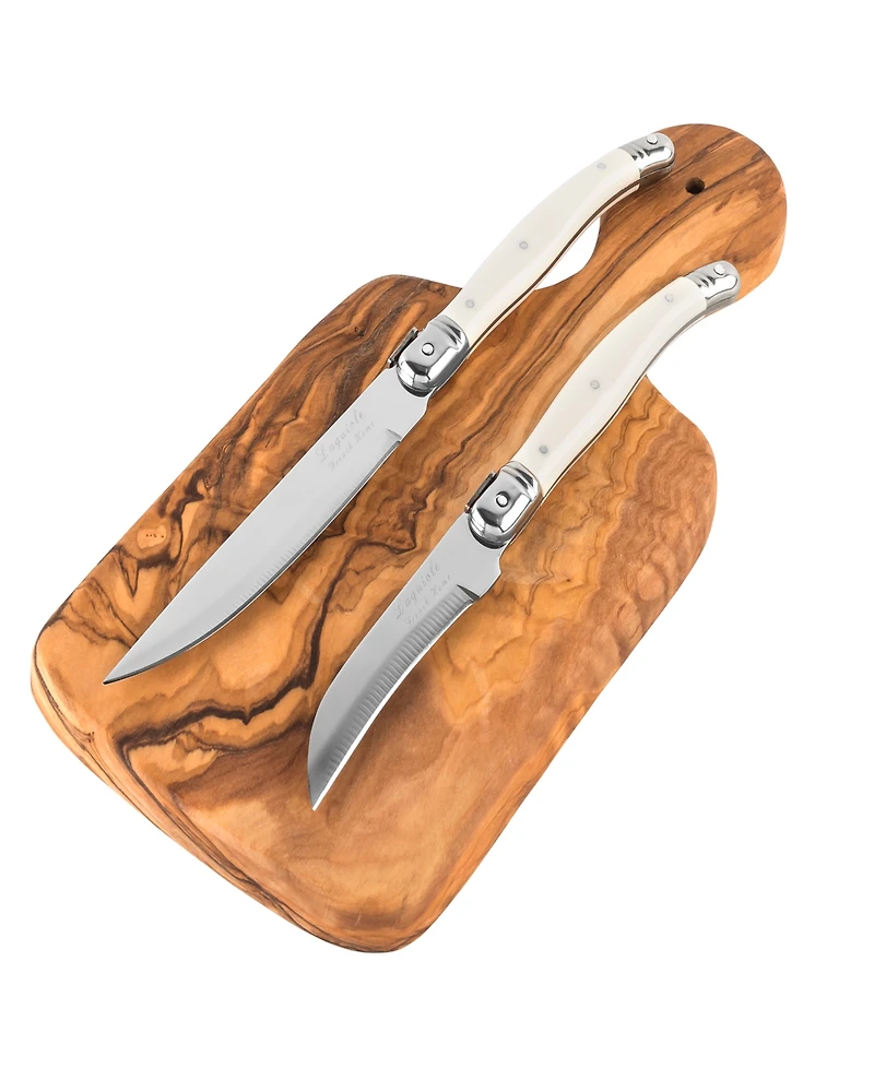 French Home Olive Wood 11-inch Cutting Board and Set of 2 Laguiole Citrus Knives