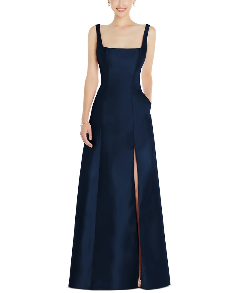 Alfred Sung Women's Sleeveless Square-Neck Princess Line Gown with Pockets