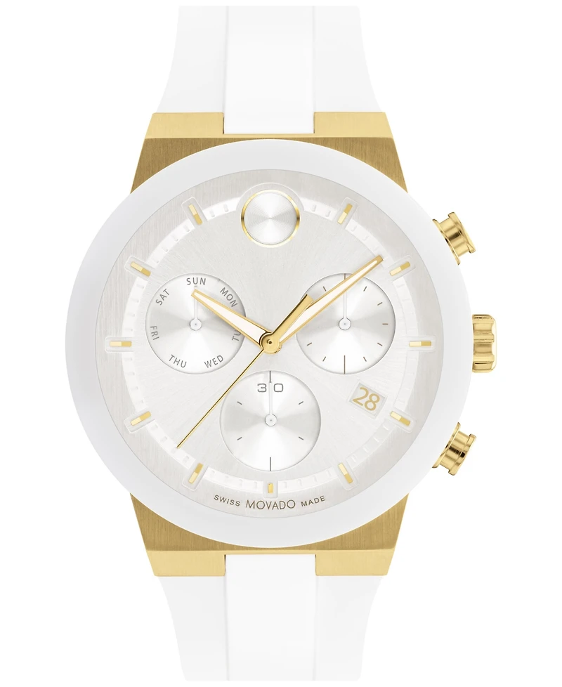 Movado Men's Swiss Chronograph Bold Fusion White Silicone Strap Watch 44mm
