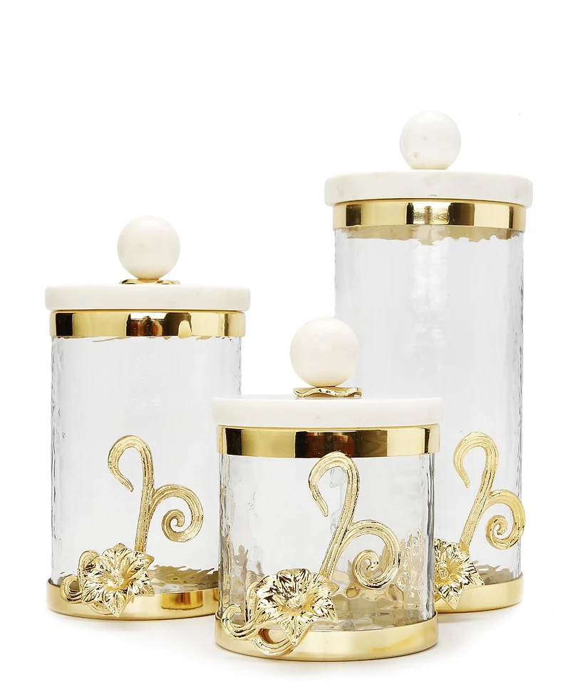 Glass Canister with Design and Marble Lid, Large