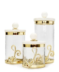 Glass Canister with Design and Marble Lid, Large