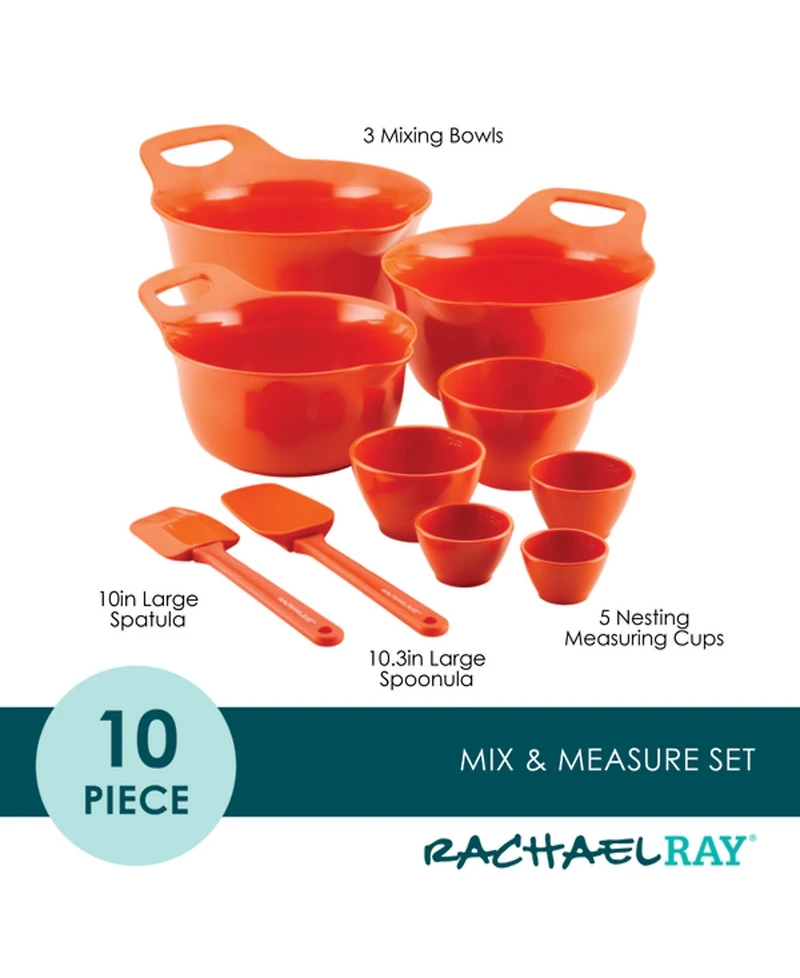 Rachael Ray 10-Pc. Mix and Measure Mixing Bowl Measuring Cup Utensil Set