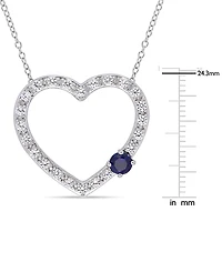 Lab-Grown Blue Sapphire (3/8 ct. t.w.) & Lab-Grown White Sapphire (1-1/6 ct. t.w.) Open Heart 18" Pendant Necklace in Sterling Silver