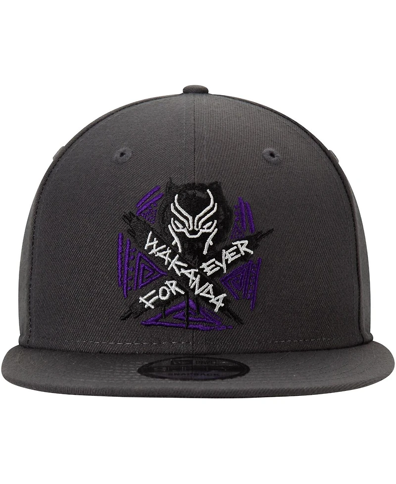 Men's New Era Charcoal Black Panther Wakanda Forever Adjustable Snapback Hat