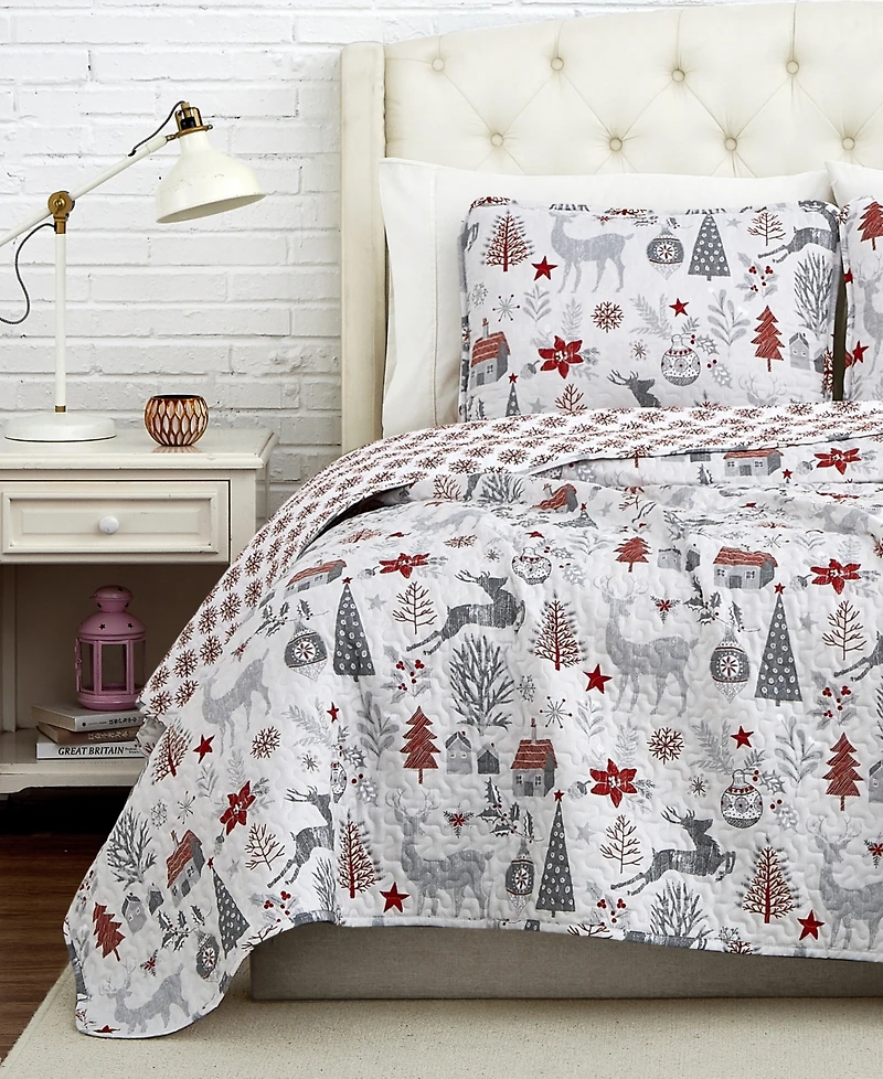 Southshore Fine Linens Holly Jolly Lane Oversized Reversible 3-Pc. Quilt Set, Full/Queen