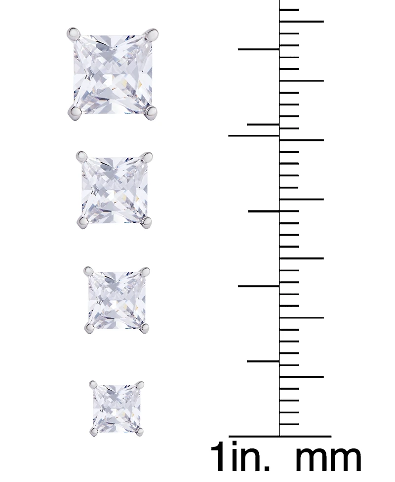 Women's Fine Silver Plated Square Cubic Zirconia Stud Earrings Set, 8 Pieces