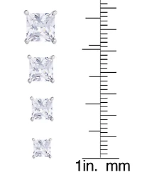 Women's Fine Silver Plated Square Cubic Zirconia Stud Earrings Set, 8 Pieces