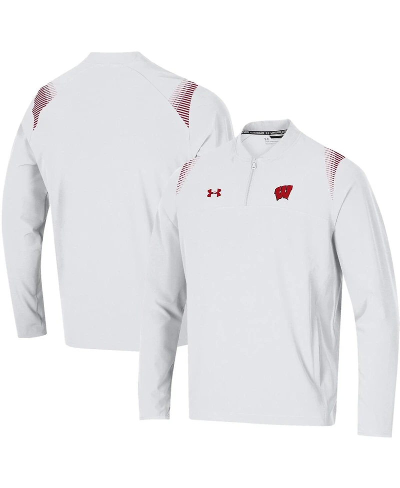 Men's Under Armour White Wisconsin Badgers 2021 Sideline Motivate Quarter-Zip Jacket