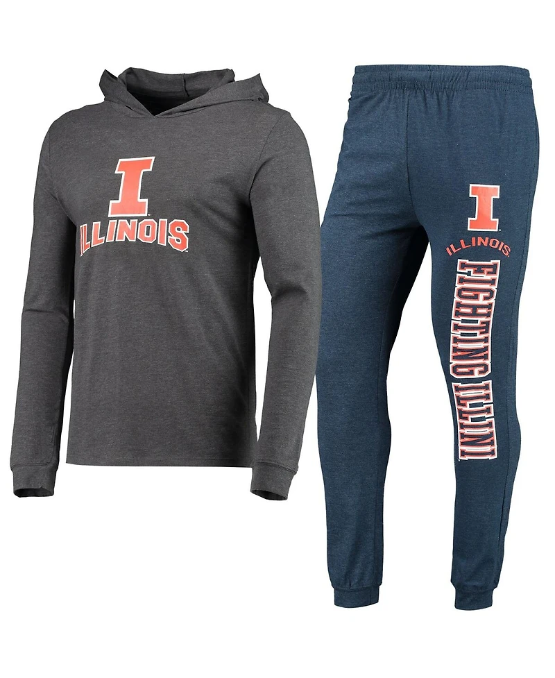 Men's Concepts Sport Heathered Navy, Charcoal Illinois Fighting Illini Meter Long Sleeve Hoodie T-shirt and Jogger Pants Set