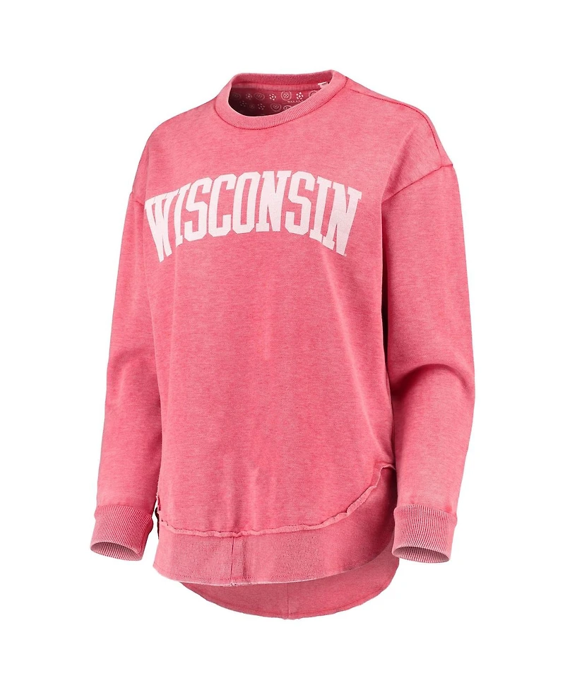Women's Pressbox Red Wisconsin Badgers Vintage-Like Wash Pullover Sweatshirt