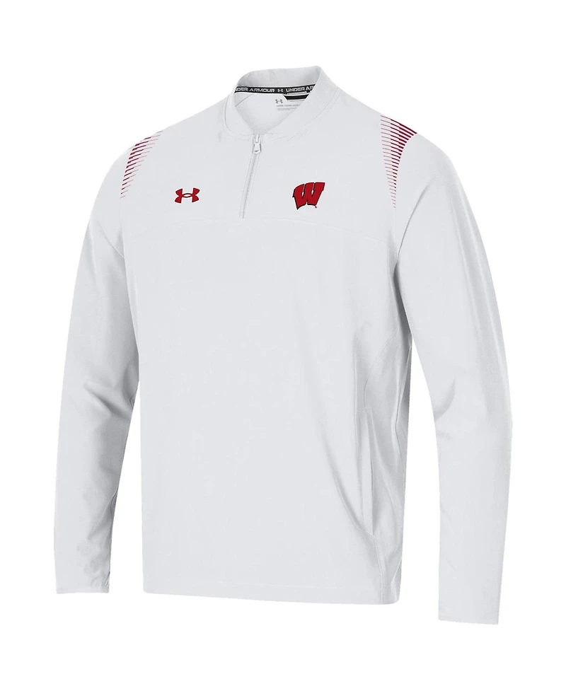 Men's Under Armour White Wisconsin Badgers 2021 Sideline Motivate Quarter-Zip Jacket