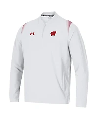 Men's Under Armour White Wisconsin Badgers 2021 Sideline Motivate Quarter-Zip Jacket