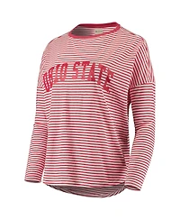 Women's Scarlet and White Ohio State Buckeyes Melange Striped Boxy Long Sleeve T-shirt