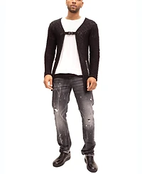 Ron Tomson Men's Modern Buckled Long Cardigan Sweater