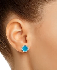 Cultured Freshwater Pearl & Diamond Accent Stud Earrings Sterling Silver (Also Onyx, Labradorite &Turquoise)