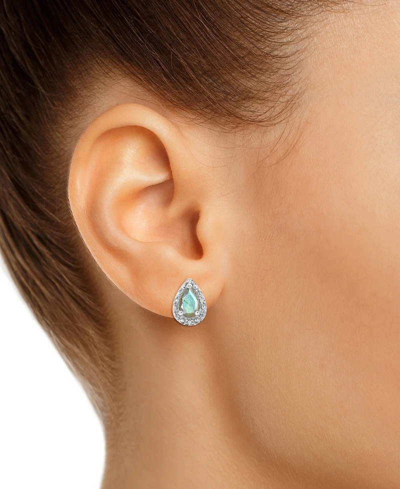 Onyx & Diamond Accent Pear Stud Earrings Sterling Silver (Also Turquoise Labradorite)