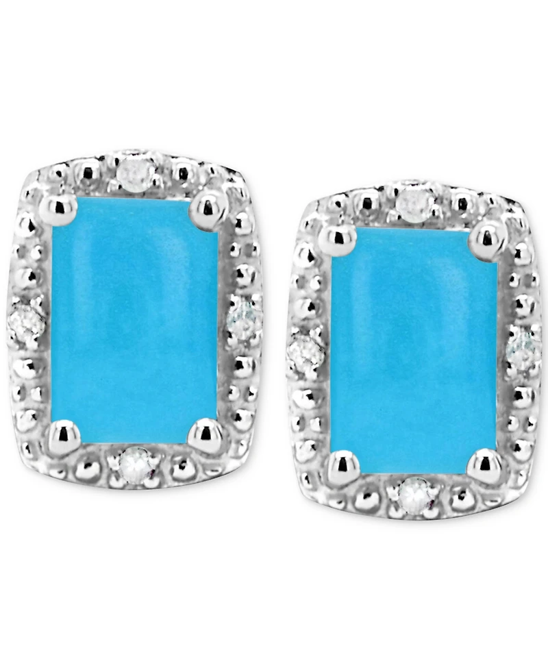 Onyx & Diamond Accent Rectangle Stud Earrings Sterling Silver (Also Turquoise Labradorite)
