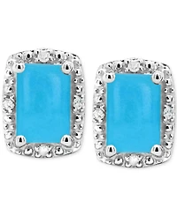 Onyx & Diamond Accent Rectangle Stud Earrings Sterling Silver (Also Turquoise Labradorite)
