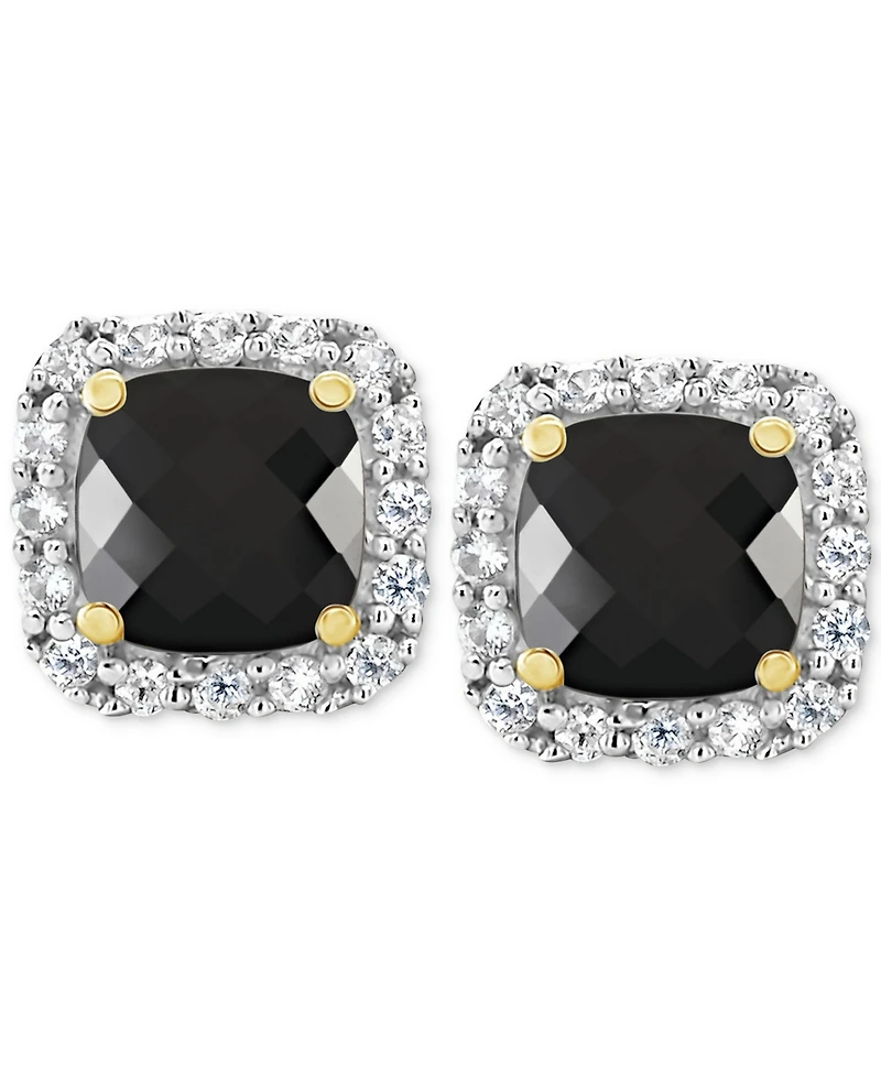 Cultured Freshwater Pearl & Lab-Created White Sapphire (1/5 ct. t.w.) Stud Earrings 10k Gold (Also Onyx)