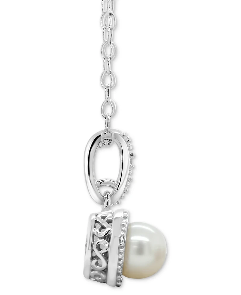 Cultured Freshwater Pearl & Diamond Accent 18" Pendant Necklace in Sterling Silver (Also in Onyx, Turquoise, & Labradorite)