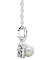 Cultured Freshwater Pearl & Diamond Accent 18" Pendant Necklace in Sterling Silver (Also in Onyx, Turquoise, & Labradorite)