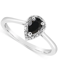 Labradorite & Diamond Accent Pear Ring Sterling Silver (Also Onyx Turquoise)