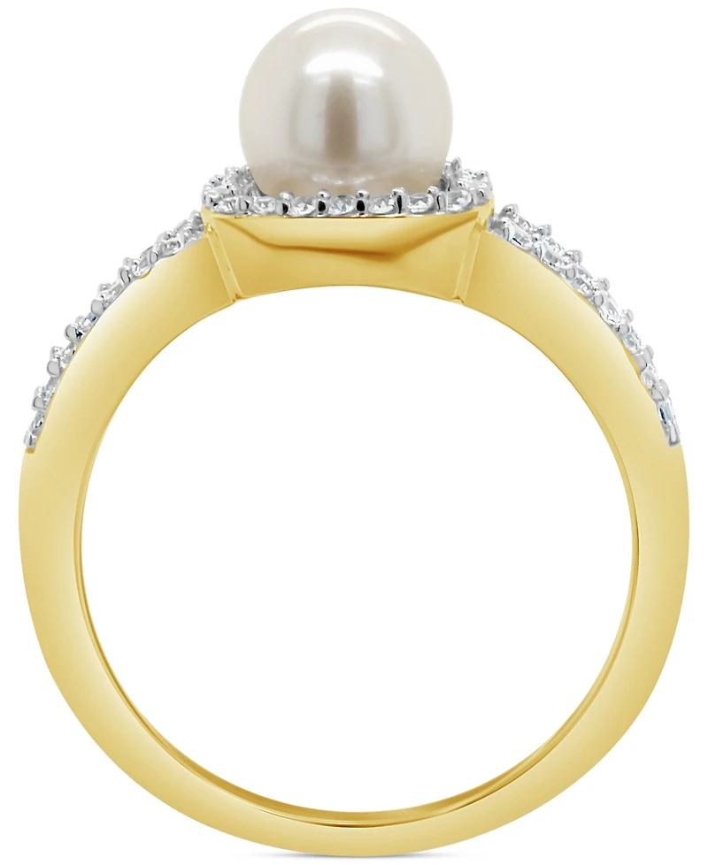 Cultured Freshwater Pearl & Lab-Grown White Sapphire (1/4 ct. t.w.) Halo Ring 10k Gold (Also Onyx)