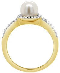 Cultured Freshwater Pearl & Lab-Grown White Sapphire (1/4 ct. t.w.) Halo Ring 10k Gold (Also Onyx)