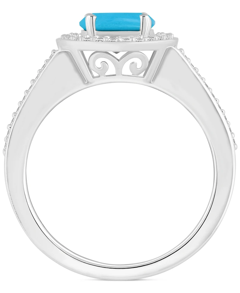 Cultured Freshwater Pearl & Diamond (1/5 ct. t.w.) Halo Ring Sterling Silver (Also Onyx, Labradorite Turquoise)