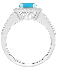 Cultured Freshwater Pearl & Diamond (1/5 ct. t.w.) Halo Ring Sterling Silver (Also Onyx, Labradorite Turquoise)