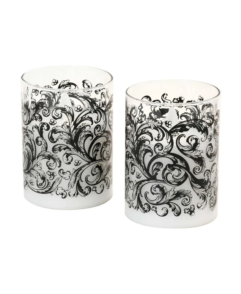 Battery Operated Baroque Swirl Led Glass Candles with Moving Flame, Set of 2