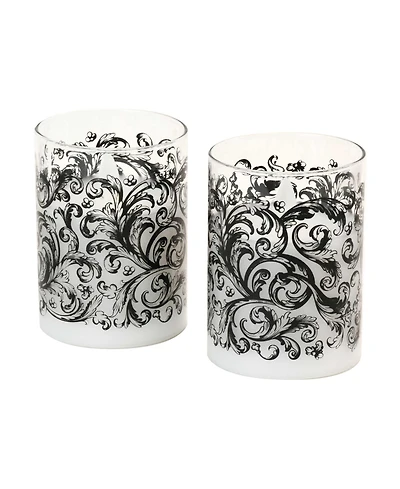 Battery Operated Baroque Swirl Led Glass Candles with Moving Flame, Set of 2