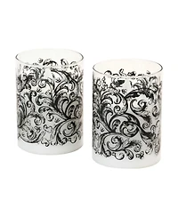 Battery Operated Baroque Swirl Led Glass Candles with Moving Flame, Set of 2
