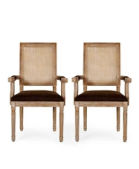 Maria French Country Wood and Cane Upholstered Dining Chair Set, 2 Piece