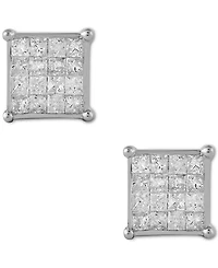 Diamond Princess Cluster Stud Earrings (1/2 ct. t.w.) in 14k White Gold