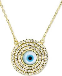 Cubic Zirconia & Enamel Evil Eye Halo Pendant Necklace in 14k Gold-Plated Sterling Silver, 16" + 1" extender