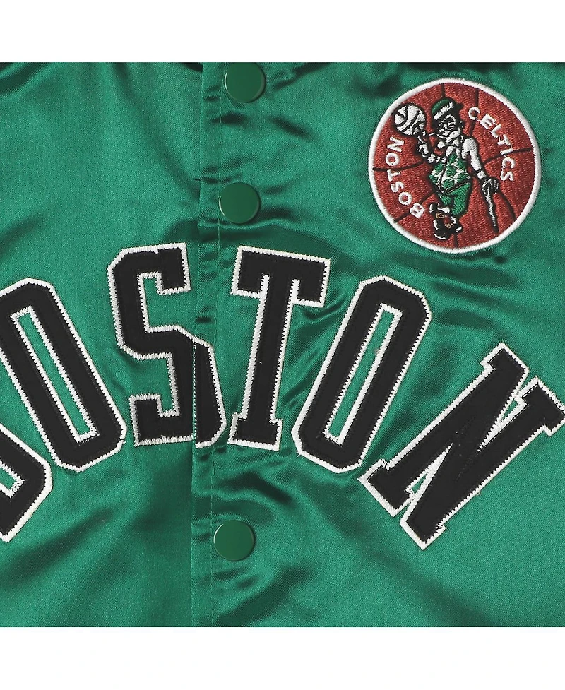 Big Boys Mitchell & Ness Kelly Green Boston Celtics Hardwood Classics Satin Raglan Full-Snap Jacket