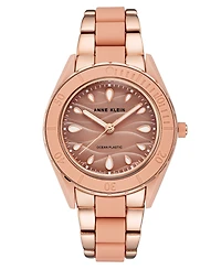 Anne Klein Women's Rose Gold-Tone and Light Pink Solar Ocean Work Plastic Bracelet Watch, 38.5mm