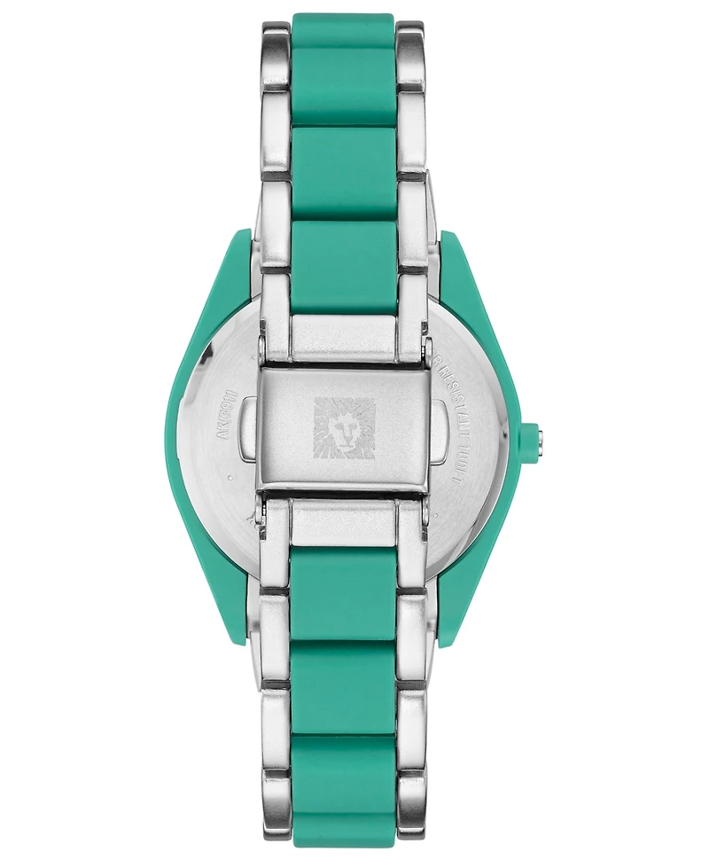Anne Klein Women's Silver-Tone and Pastel Green Solar Ocean Work Plastic Bracelet Watch, 38.5mm