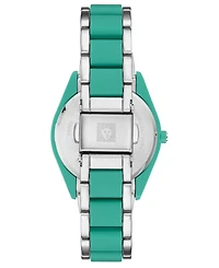Anne Klein Women's Silver-Tone and Pastel Green Solar Ocean Work Plastic Bracelet Watch, 38.5mm