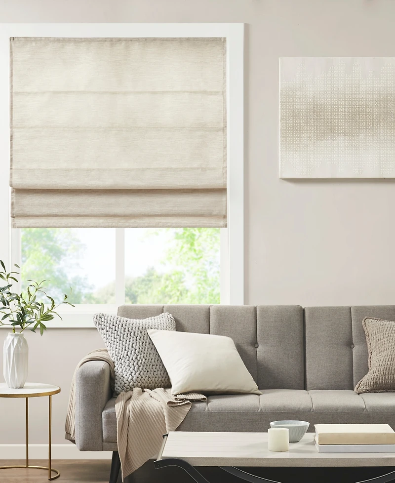 Madison Park Printed Faux Silk Light Filtering Roman Shade, Room Darkening Single Panel For Bedroom, Lightweight Window Shades Living Room,