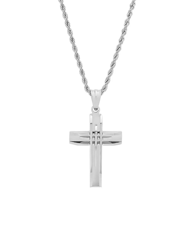 Steeltime Stainless Steel Cut Accented Cross Pendant