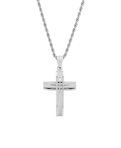 Steeltime Stainless Steel Cut Accented Cross Pendant