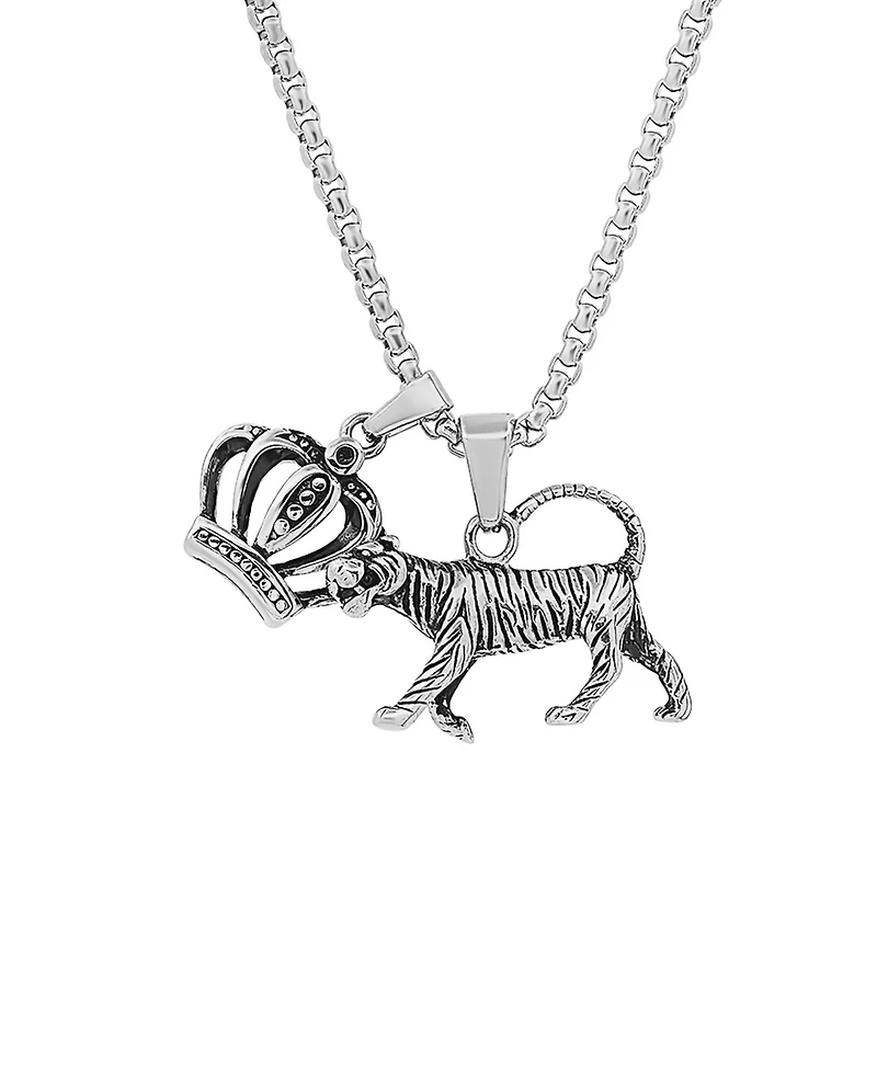 Steeltime Men's Stainless Steel Tiger and Crown Pendant